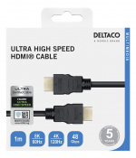 DELTACO ULTRA High Speed HDMI-kabel, 48Gbps, 1m, svart