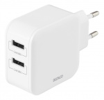 DELTACO Wall charger with dual USB-A ports, 4.8 A, 24 W, white