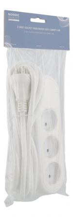Nordic Quality Power 3-vejs stik m/jord (3x1,5mm²) DK, 3m, hvid