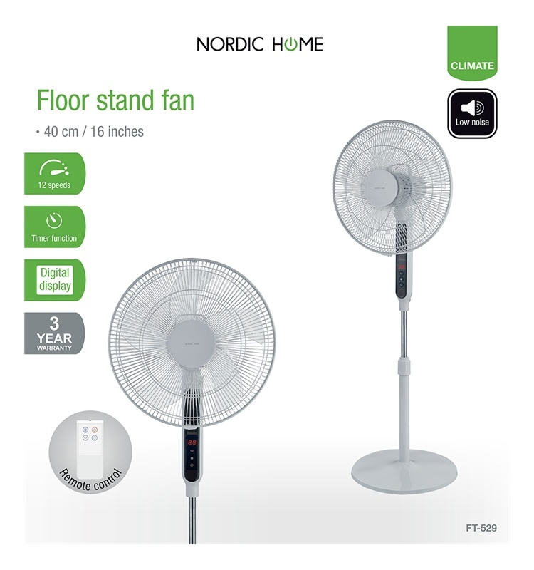 Nordic Home Floor fan with remote control, 40 cm, low noise level, tim