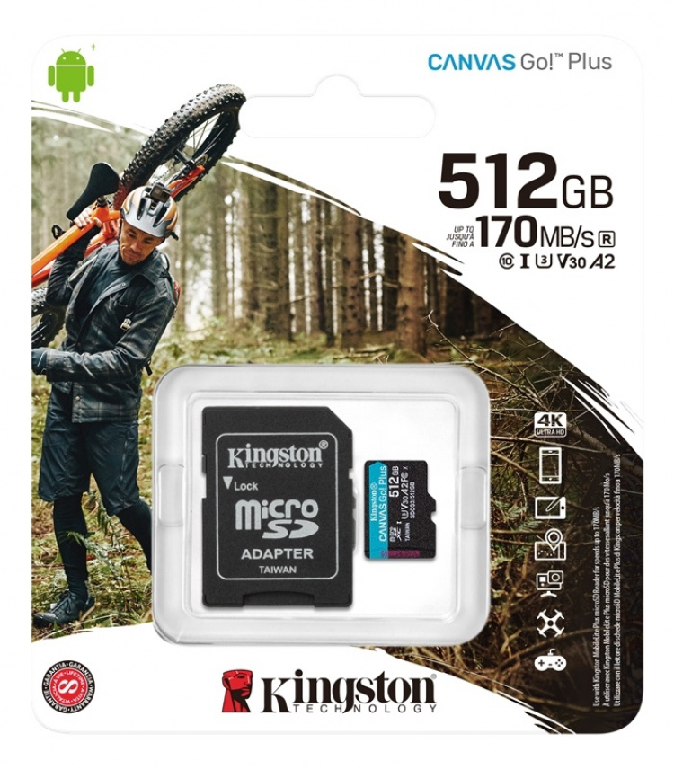 Kingston 512GB microSDXC Canvas Go Plus 170R A2 U3 V30 Card + ADP Kingston 512GB microSDXC Canvas Go Plus 170R A2 U3 V30 Card + ADP
