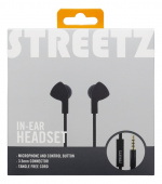STREETZ in-ear headset, 1-button remote, 3.5mm, microphone, black STREETZ in-ear headset, 1-button remote, 3.5mm, microphone, black
