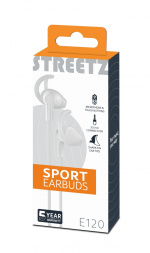STREETZ stay-in-ear headset, 1-button remote, 3.5mm, microphone, white STREETZ stay-in-ear headset, 1-button remote, 3.5mm, microphone, white