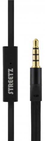 STREETZ stay-in-ear headset, 1-button remote, 3.5mm, microphone, black