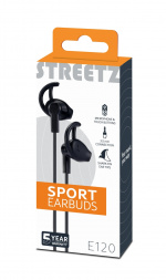 STREETZ stay-in-ear headset, 1-button remote, 3.5mm, microphone, black