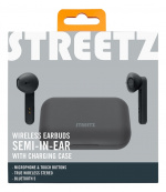 STREETZ True Wireless Stereo earbuds with charging case, semi-in-ear,