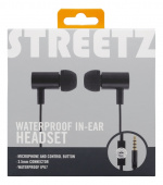 STREETZ in-ear headset, mikrofon, svarsknapp, 3,5mm, vattentäta, svart