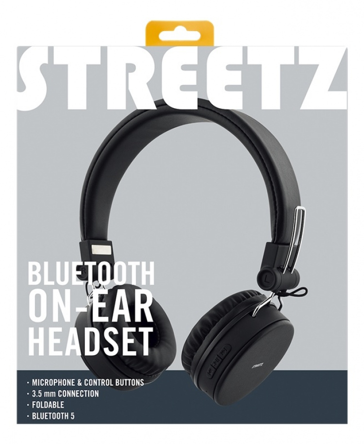 STREETZ Foldable on-ear BT headset, 3.5 mm, black