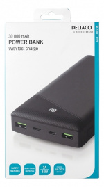 DELTACO Power bank 30000 mAh, 3 A/18 W, 111 Wh, 2x USB-A, 1x USB-C, fa DELTACO Power bank 30000 mAh, 3 A/18 W, 111 Wh, 2x USB-A, 1x USB-C, fa