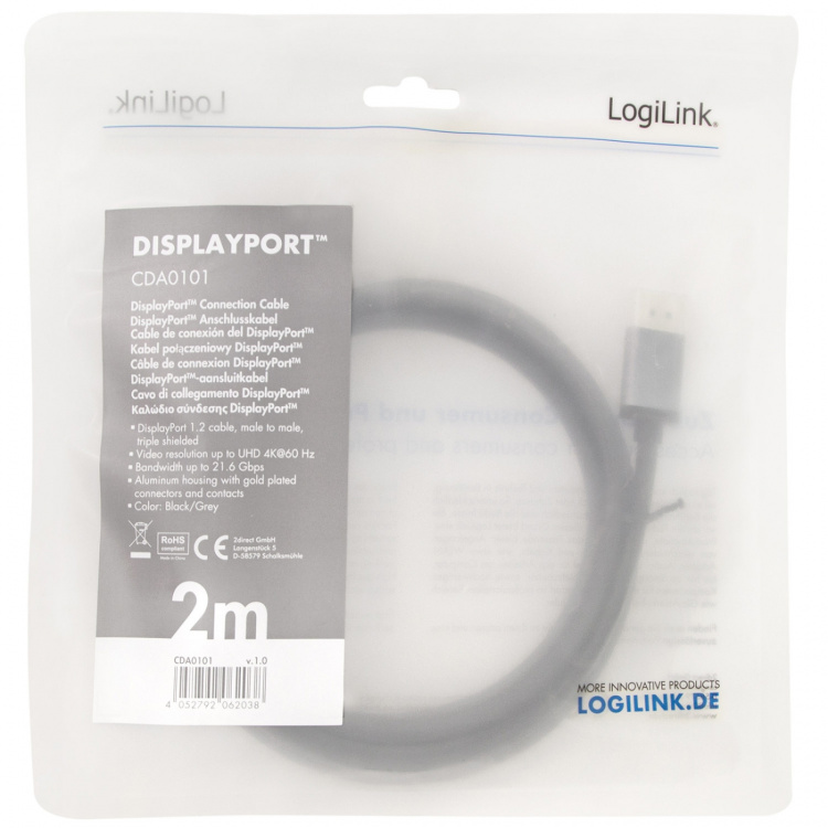 LogiLink DisplayPort-kabel 4K/60Hz Alum LogiLink DisplayPort-kabel 4K/60Hz Alum