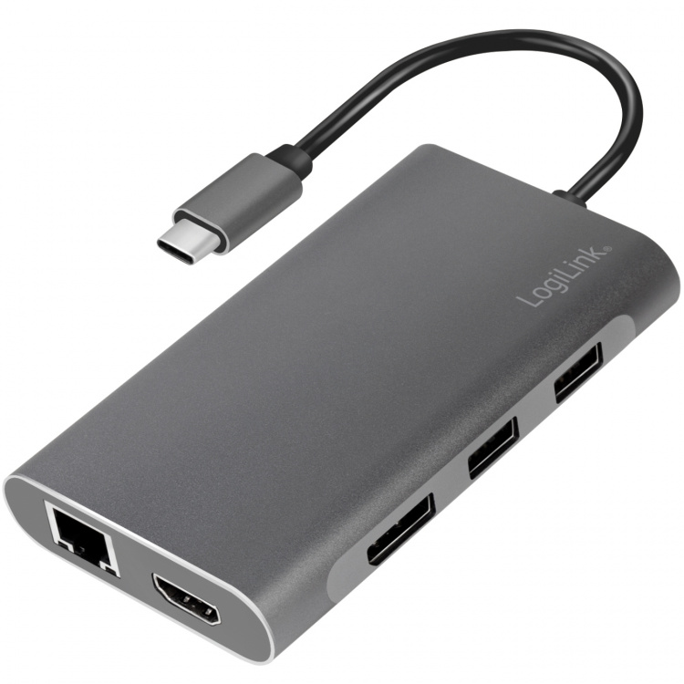 LogiLink USB-C-docka 8-i-1 HDMI/DP/RJ45