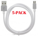 5-PACK Kabel USB-A - MicroUSB 2.4A, 1m, hvid