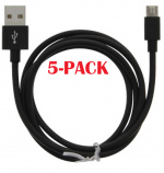 5-PACK Kabel USB-A - MicroUSB 2.4A, 1m, Sort
