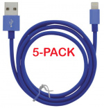 5-pak kabel USB-A - Lightning 2.4A, 1 m, blå
