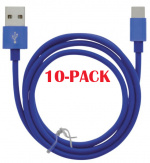 10-PACK Kabel USB-A - USB-C 2.4A, 1m, Blå