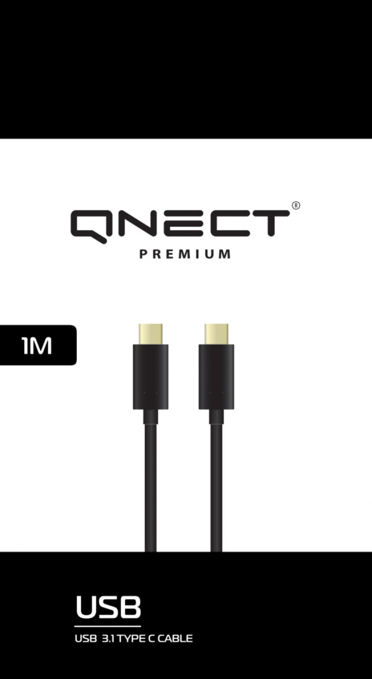 QNECT USB 3.1 type C han - type C han 10GB 60W, 1m