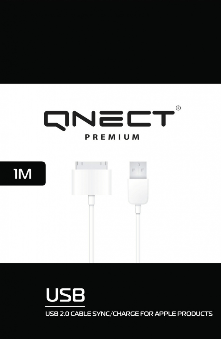 QNECT USB 2.0 type A han - 30-pin, 1 m, hvid