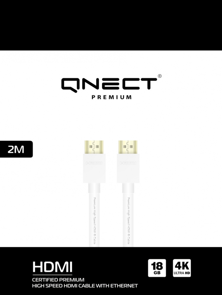 QNECT Premium højhastigheds-HDMI m/Eth 4K UHD 18GB, 2m, Vit