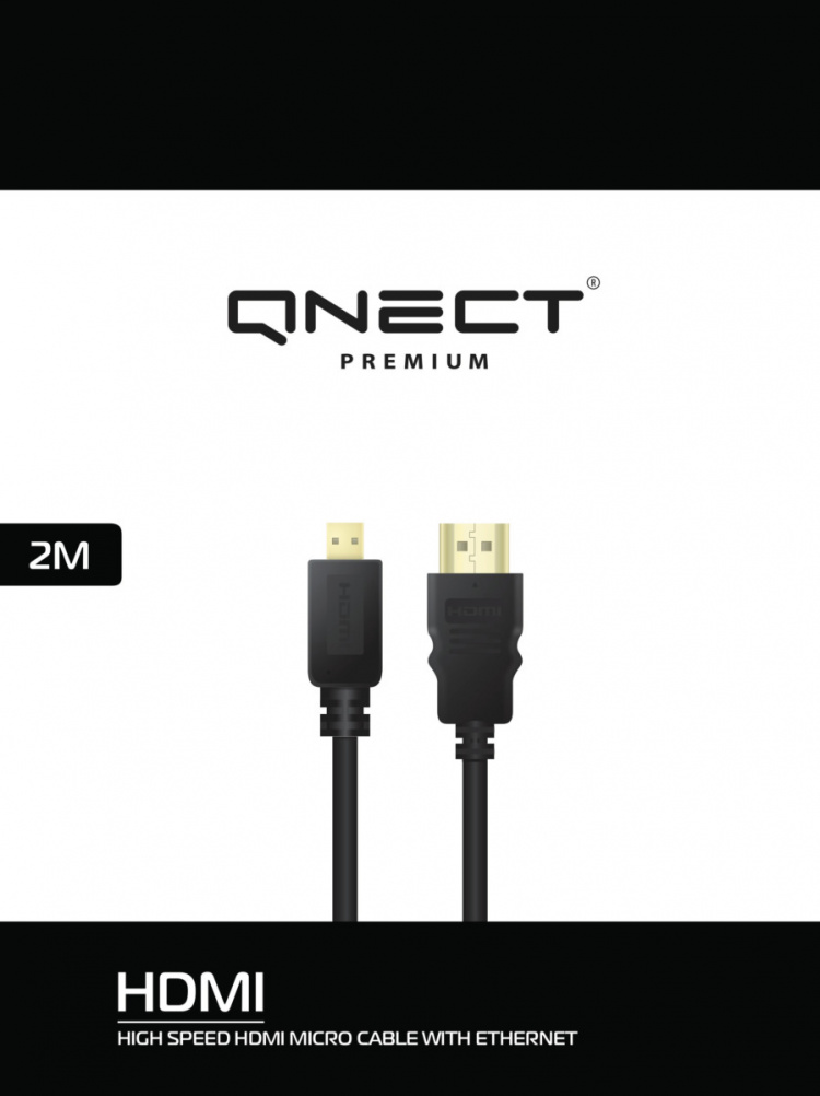 QNECT Højhastigheds-HDMI-kabel m/Ethernet A - D, 2 m