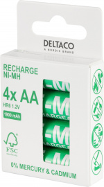 DELTACO Ultimate Ni-Mh genopladelig, LR6/AA størrelse, 1900mAh, 4-pak (SG)