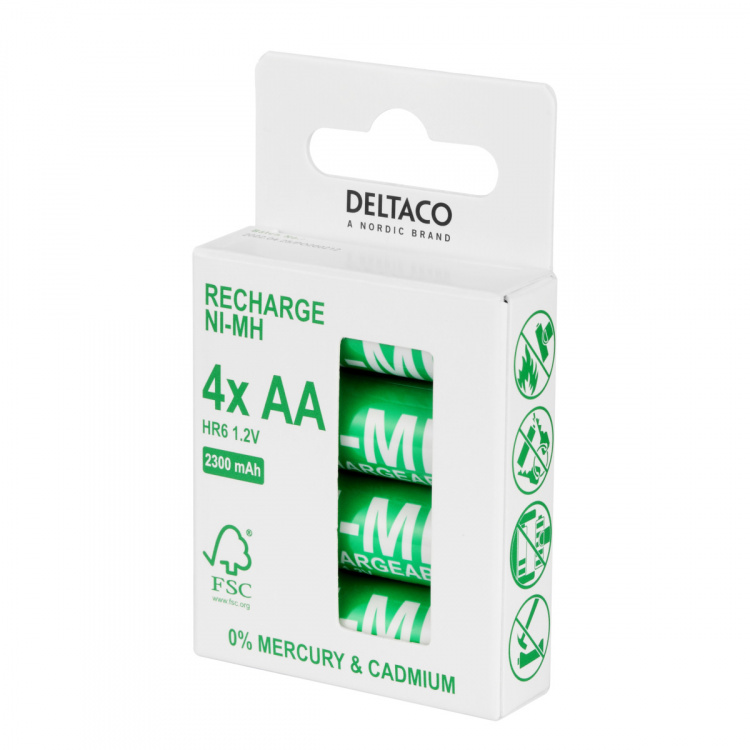 DELTACO Ultimate Ni-Mh genopladelig, LR6/AA størrelse, 2300mAh, 4-pak (SG)