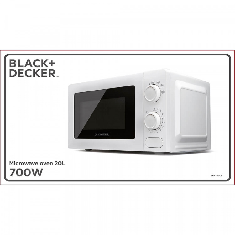BLACK+DECKER Mikrobølgeovn 20L 700W Hvid