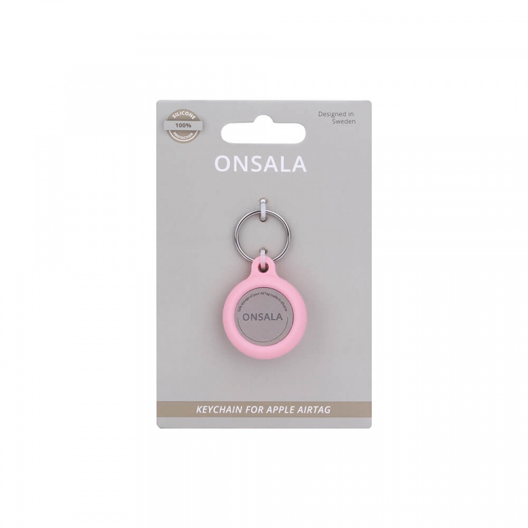 Onsala Airtag Holder Silikone med Nøglering Rosa