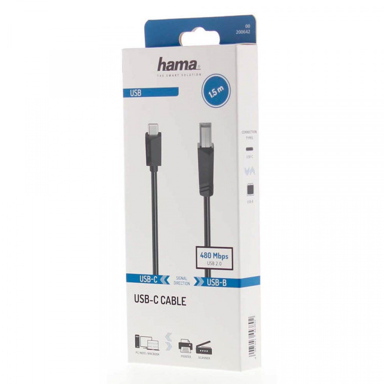 Hama Kabel USB-C til USB-B 480 Mbps 1.5m Sort
