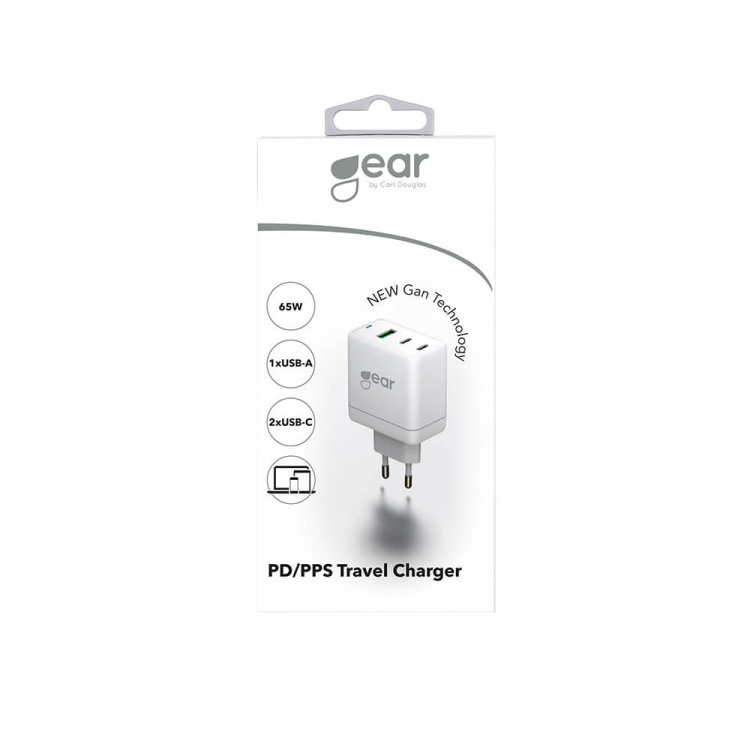 Gear Lader GAN 220V 2xUSB-C+1xUSB-A PD 45W+18W+5A (total 65W) Hvid