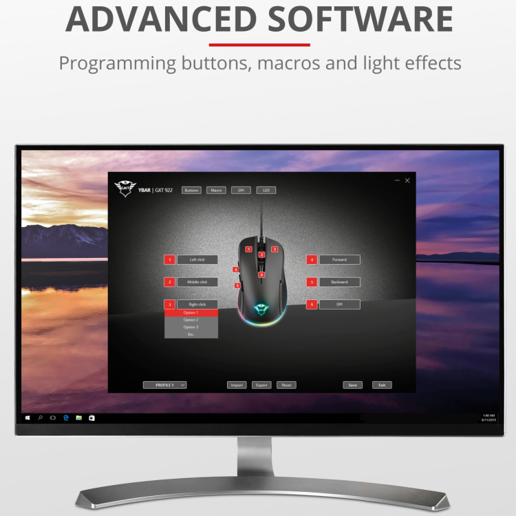 Trust GXT 922 Ybar Gaming Mouse, Svart