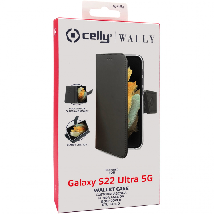 Celly Wallet Case Galaxy S22 Ultra, Svart