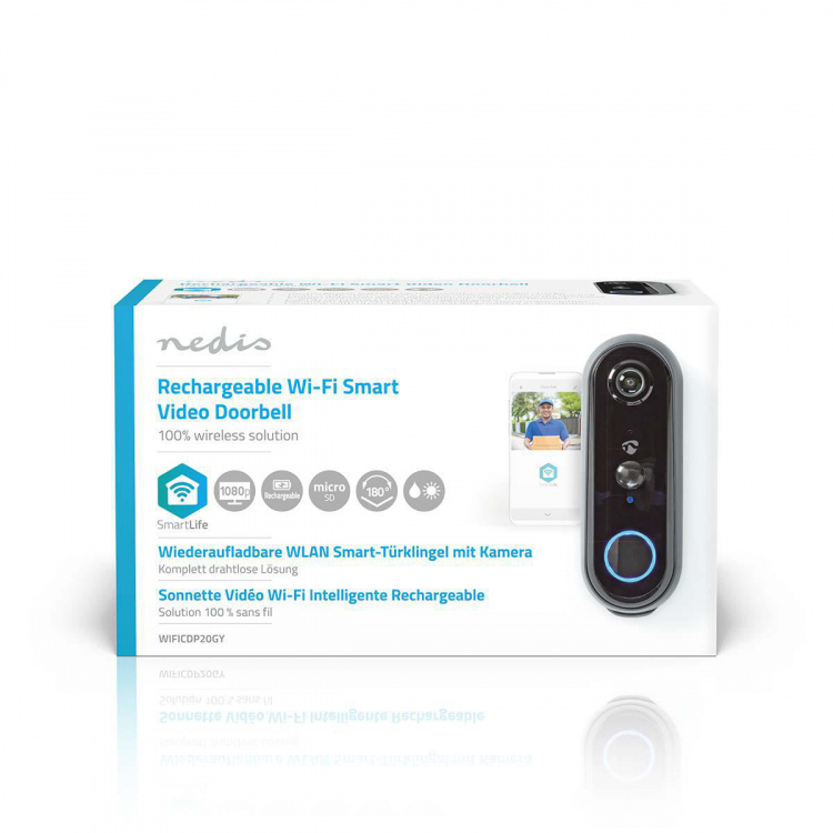 Nedis SmartLife Video Dørtelefon | Batteri | Full HD 1080p | Cloud Storage (mulighed) / microSD (ikke inkluderet) | IP54 | Med bevægelsessensor | Nattesyn | Grå