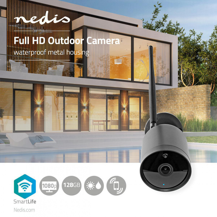 Nedis SmartLife udendørskamera | Full HD 1080p | IP65 | Cloud Storage (mulighed) / microSD (ikke inkluderet) | 12 V DC | Med bevægelsessensor | Nattesyn | Sort Nedis SmartLife udendørskamera | Full HD 1080p | IP65 | Cloud Storage (mulighed) / microSD (ikke inkluderet) | 12 V DC | Med bevægelsessensor | Nattesyn | Sort