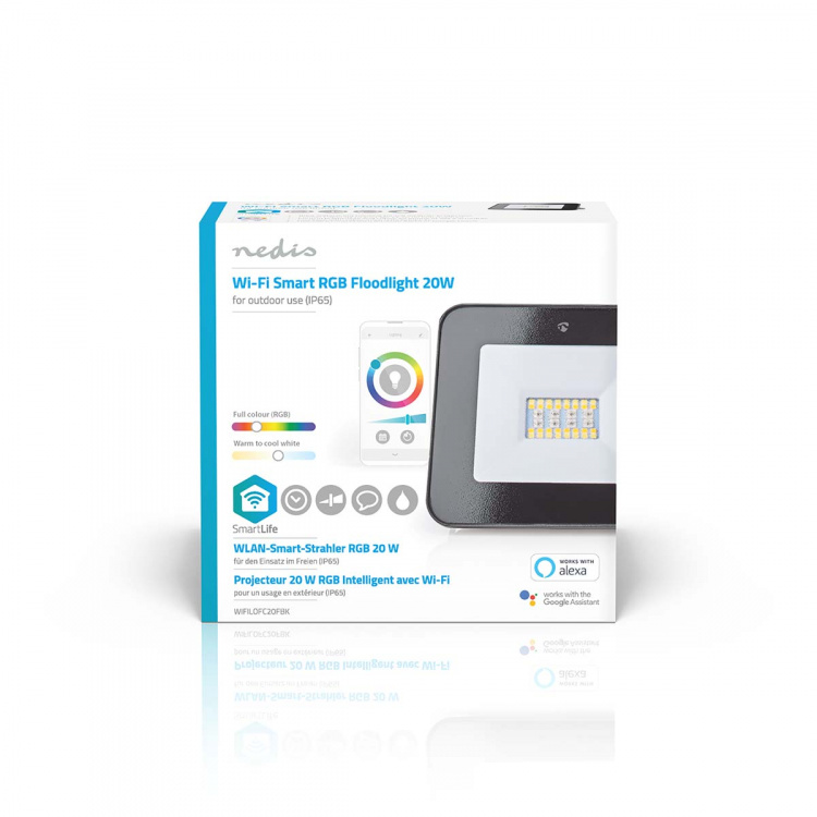 Nedis Smartlife udendørs lys | 1600 lm | Wi-Fi | 20 W | RGB / Varm til kølig hvid | 2700 - 6500 K | Aluminium | Android™ / IOS