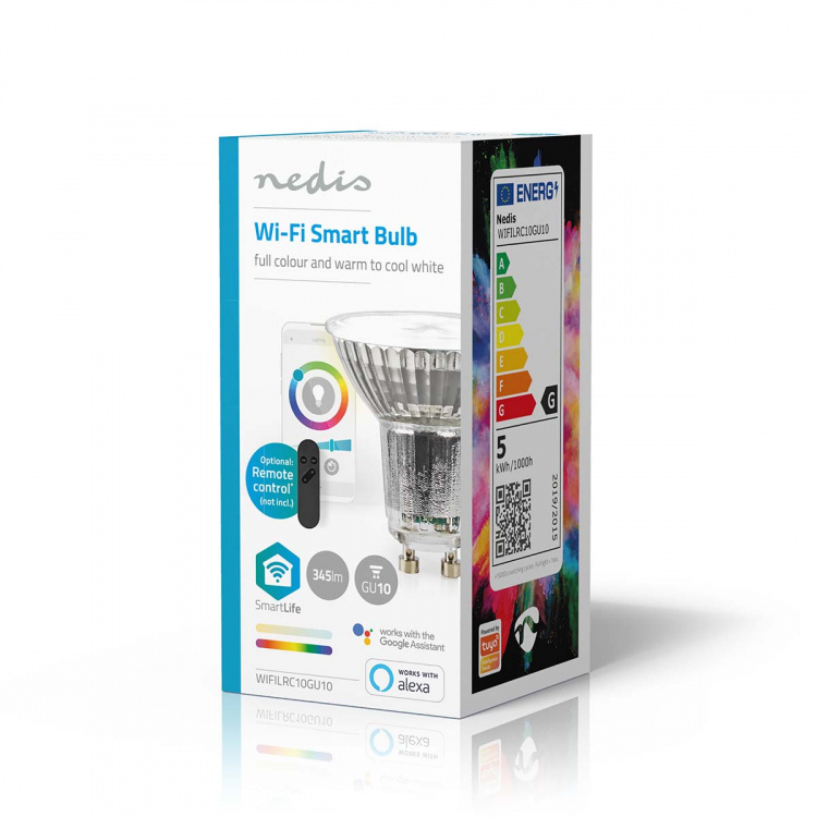Nedis SmartLife LED-Spot | Wi-Fi | GU10 | 345 lm | 5 W | RGB / Varm til kølig hvid | 2700 - 6500 K | Energiklasse: G | Android™ / IOS | PAR16 | 1 stk