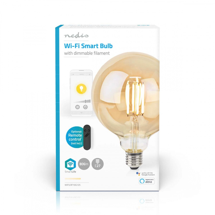 Nedis SmartLife LED Glødepære | Wi-Fi | E27 | 806 lm | 7 W | Varm Hvid | 1800 - 3000 K | Glas | Android™ / IOS | Globe | 1 stk