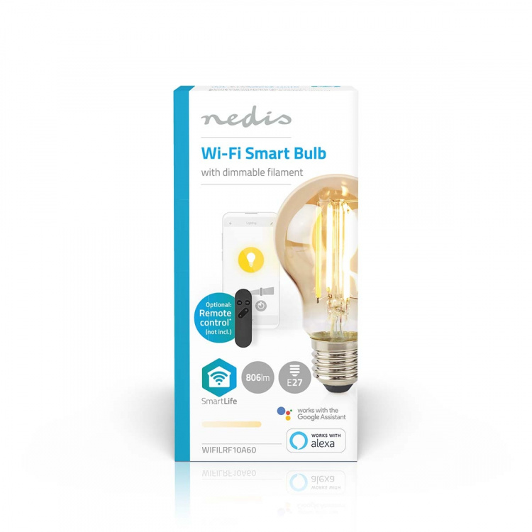 Nedis SmartLife LED Glødepære | E27 | 806 lm | 7 W | Varm Hvid | 1800 - 3000 K | Glas | Android™ / IOS | Pære | 1 stk