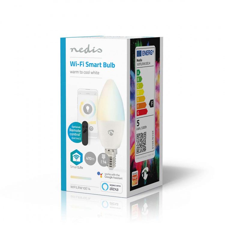 Nedis SmartLife LED-Pære | Wi-Fi | E14 | 470 lm | 4.90 W | Varm til kølig hvid | 2700 - 6500 K | Android™ / IOS | Stearinlys | 1 stk