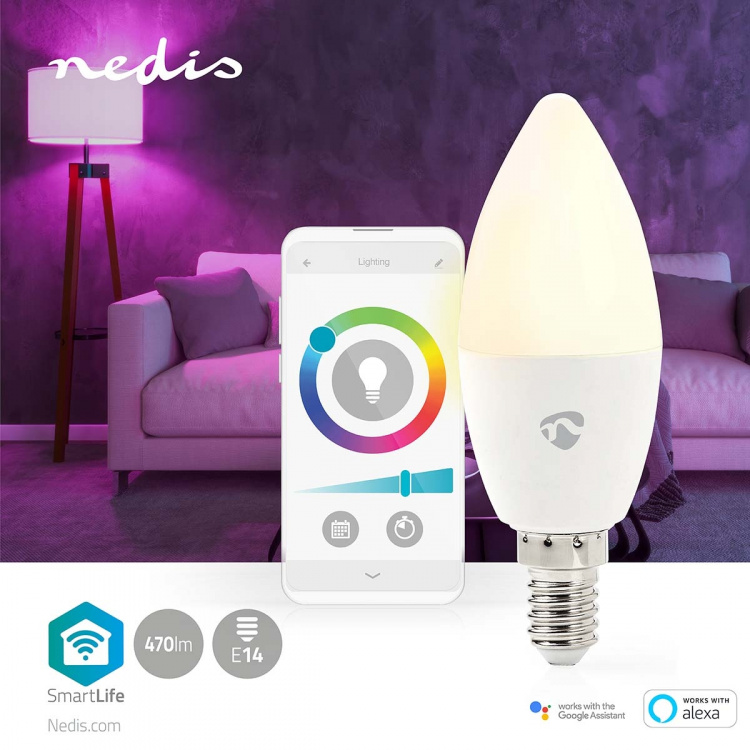Nedis SmartLife Fuld Farve Pære | E14 | 470 lm | 4.90 W | RGB / Varm til kølig hvid | 2700 - 6500 K | Android™ / IOS | Stearinlys | 1 stk