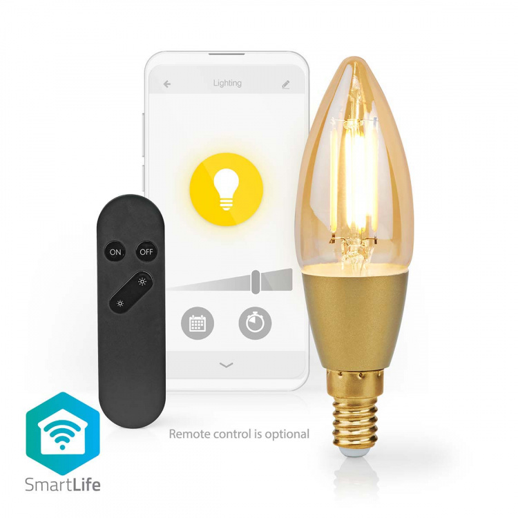 Nedis SmartLife LED Glødepære | E14 | 470 lm | 4.90 W | Varm Hvid | 1800 - 3000 K | Glas | Android™ / IOS | Stearinlys | 1 stk