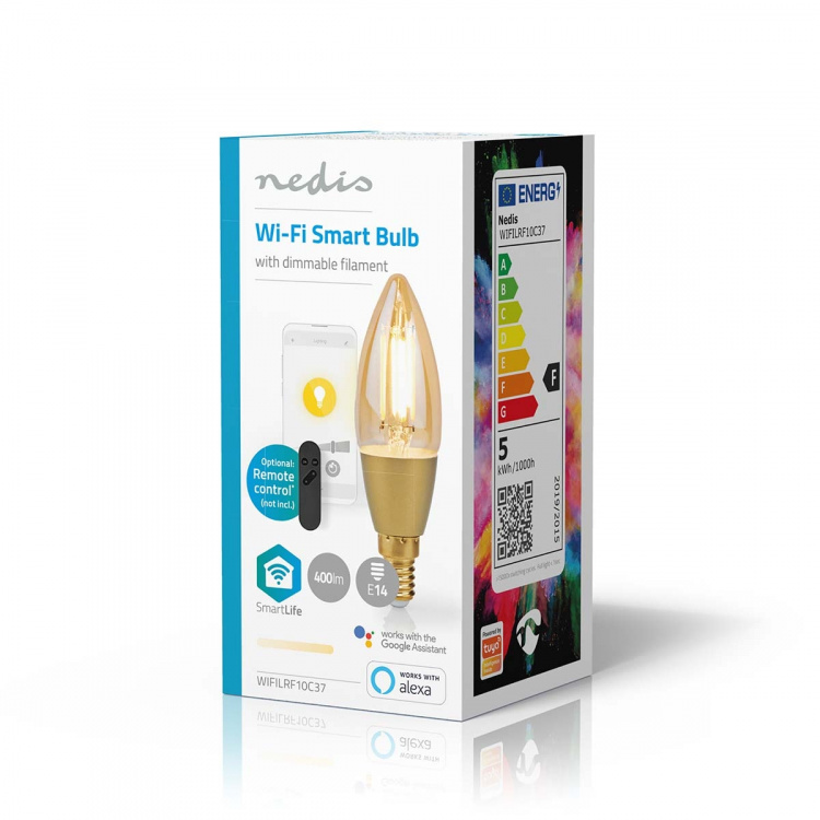 Nedis SmartLife LED Glødepære | E14 | 470 lm | 4.90 W | Varm Hvid | 1800 - 3000 K | Glas | Android™ / IOS | Stearinlys | 1 stk