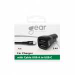 Gear Lader 12-24V 2xUSB 3.4A USB-C 2.0 Kabel 1m Sort Gear Lader 12-24V 2xUSB 3.4A USB-C 2.0 Kabel 1m Sort
