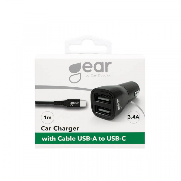Gear Lader 12-24V 2xUSB 3.4A USB-C 2.0 Kabel 1m Sort Gear Lader 12-24V 2xUSB 3.4A USB-C 2.0 Kabel 1m Sort