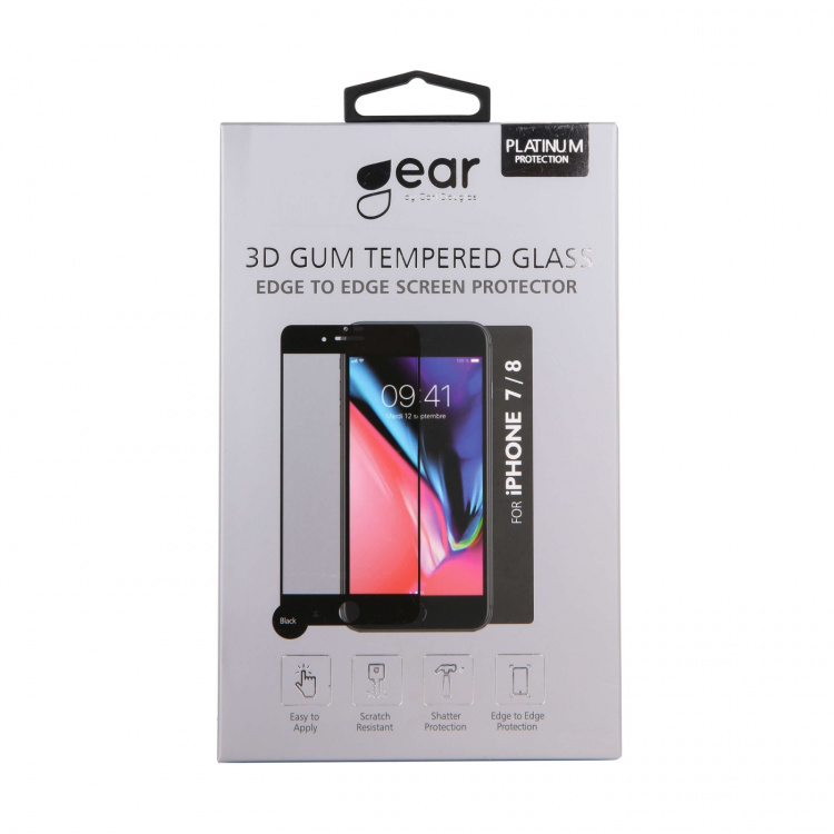 Gear Skærmbeskyttelse Hærdet Glas 3D Platinum Curved Black Frame - iPhone 6/7/8/SE2020/22
