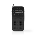 Nedis FM-radio | Bærbart design | AM / FM | Batteri | Analog | 1.5 W | Sort hvid skærm | Hovedtelefonudgang | IP20 | Aluminium / Sort
