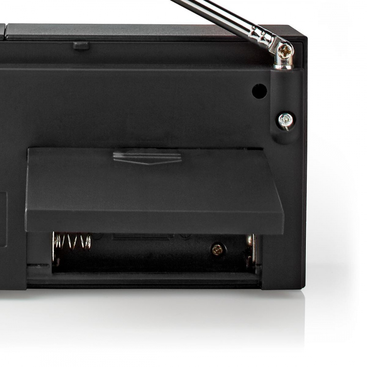 Nedis FM-radio | Bærbart design | AM / FM | Batteri | Analog | 1.5 W | Sort hvid skærm | Hovedtelefonudgang | IP20 | Sort