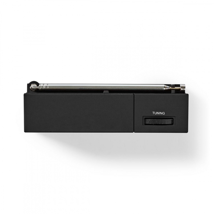 Nedis FM-radio | Bærbart design | AM / FM | Batteri | Analog | 1.5 W | Sort hvid skærm | Hovedtelefonudgang | IP20 | Sort