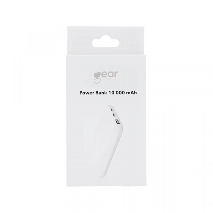Gear Powerbank 10.000mAh LiPolymer Ultracompact 2.1A 1xUSB-C 1xUSB-A 1xMicroUSB Hvid