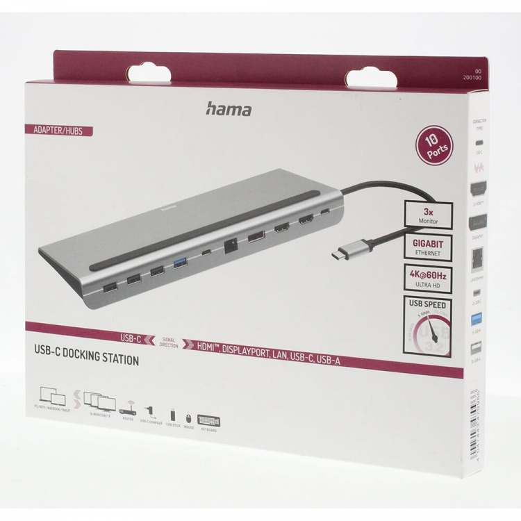 Hama USB-C Dockingstation Connect2Office Pro 10 Porte Hama USB-C Dockingstation Connect2Office Pro 10 Porte