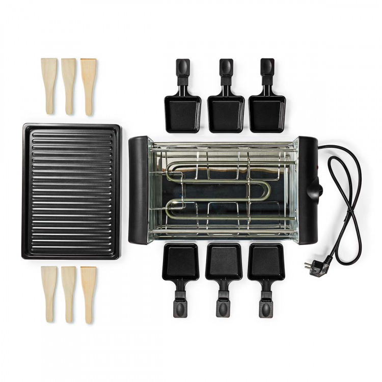 Nedis Gourmet / Raclette | Grill | 6 Personer | Spatel | Indstilling af temperatur | Non-stick belægning | Rektangel